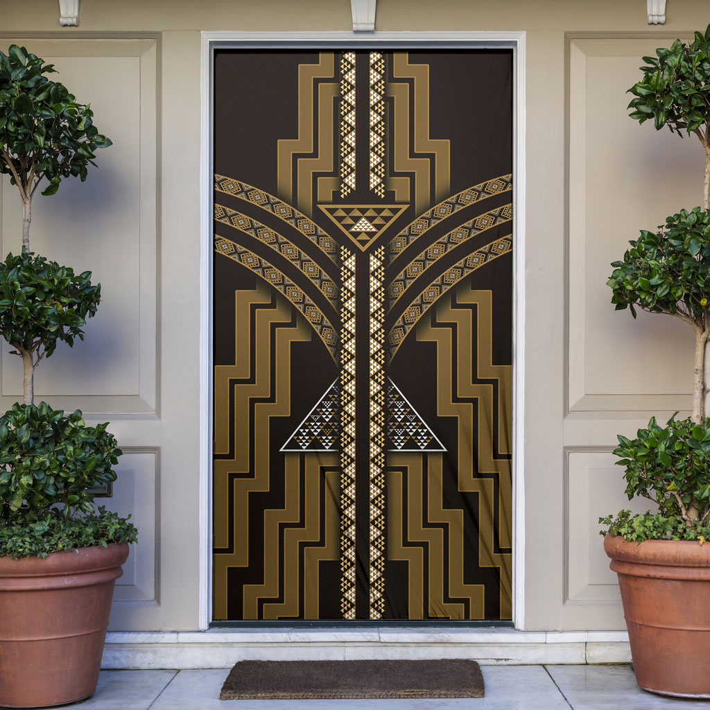New Zealand Manta Ray Door Cover Maori Tukutuku Taniko Motifs Gold