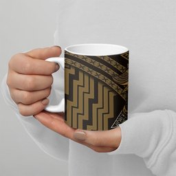 New Zealand Manta Ray Ceramic Mug Maori Tukutuku Taniko Motifs Gold