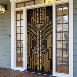 New Zealand Manta Ray Door Cover Maori Tukutuku Taniko Motifs Gold