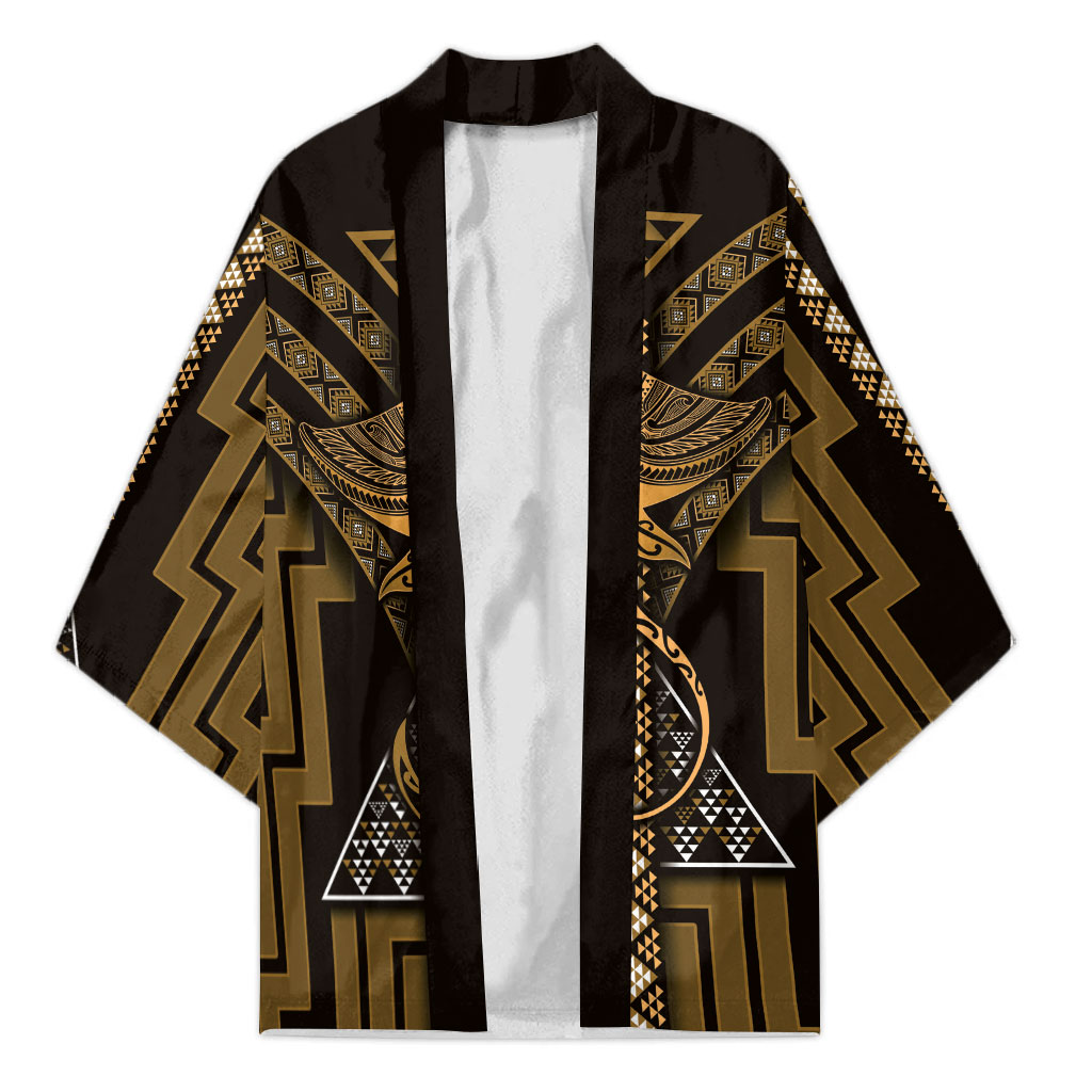 New Zealand Manta Ray Kimono Maori Tukutuku Taniko Motifs Gold