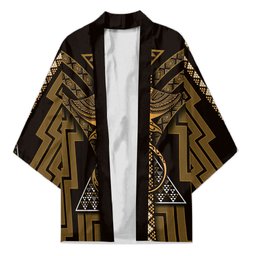New Zealand Manta Ray Kimono Maori Tukutuku Taniko Motifs Gold