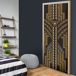 New Zealand Manta Ray Door Cover Maori Tukutuku Taniko Motifs Gold