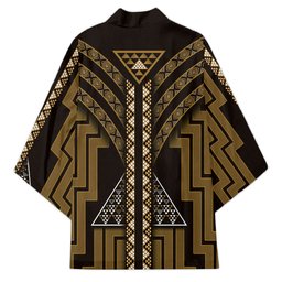 New Zealand Manta Ray Kimono Maori Tukutuku Taniko Motifs Gold