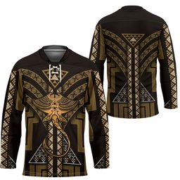 New Zealand Manta Ray Hockey Jersey Maori Tukutuku Taniko Motifs Gold
