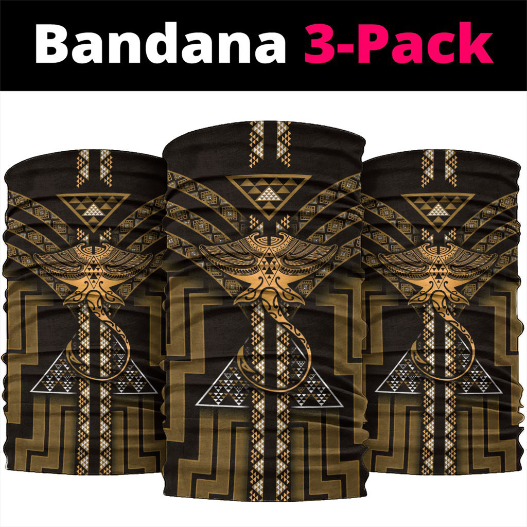 New Zealand Manta Ray Neck Gaiter Maori Tukutuku Taniko Motifs Gold