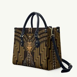 New Zealand Manta Ray Leather Bag Maori Tukutuku Taniko Motifs Gold