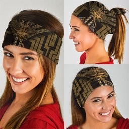 New Zealand Manta Ray Neck Gaiter Maori Tukutuku Taniko Motifs Gold