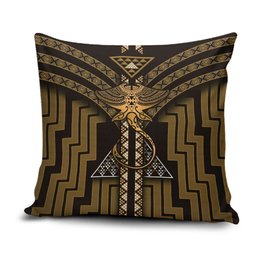 New Zealand Manta Ray Pillow Cover Maori Tukutuku Taniko Motifs Gold