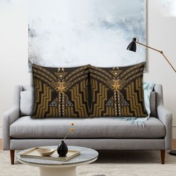 New Zealand Manta Ray Pillow Cover Maori Tukutuku Taniko Motifs Gold