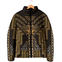 New Zealand Manta Ray Padded Jacket Maori Tukutuku Taniko Motifs Gold