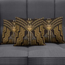 New Zealand Manta Ray Pillow Cover Maori Tukutuku Taniko Motifs Gold