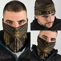 New Zealand Manta Ray Neck Gaiter Maori Tukutuku Taniko Motifs Gold