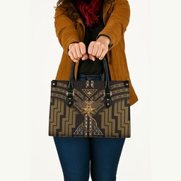 New Zealand Manta Ray Leather Bag Maori Tukutuku Taniko Motifs Gold