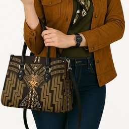 New Zealand Manta Ray Leather Bag Maori Tukutuku Taniko Motifs Gold