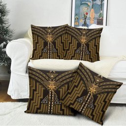 New Zealand Manta Ray Pillow Cover Maori Tukutuku Taniko Motifs Gold