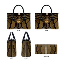 New Zealand Manta Ray Leather Bag Maori Tukutuku Taniko Motifs Gold