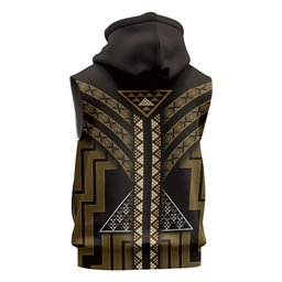 New Zealand Manta Ray Sleeveless Hoodie Maori Tukutuku Taniko Motifs Gold