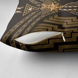 New Zealand Manta Ray Pillow Cover Maori Tukutuku Taniko Motifs Gold