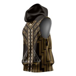 New Zealand Manta Ray Sleeveless Hoodie Maori Tukutuku Taniko Motifs Gold