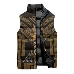 New Zealand Manta Ray Sleeveless Puffer Jacket Maori Tukutuku Taniko Motifs Gold