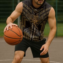 New Zealand Manta Ray Sleeveless Hoodie Maori Tukutuku Taniko Motifs Gold