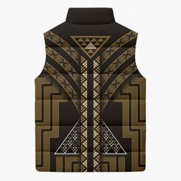 New Zealand Manta Ray Sleeveless Puffer Jacket Maori Tukutuku Taniko Motifs Gold