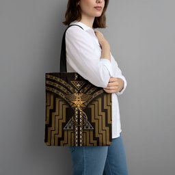 New Zealand Manta Ray Tote Bag Maori Tukutuku Taniko Motifs Gold