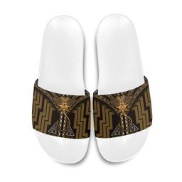 New Zealand Manta Ray Slide Sandals Maori Tukutuku Taniko Motifs Gold