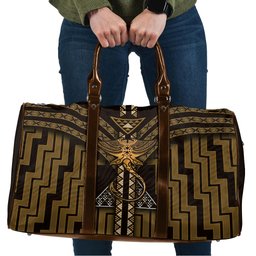 New Zealand Manta Ray Travel Bag Maori Tukutuku Taniko Motifs Gold