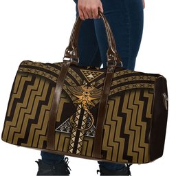 New Zealand Manta Ray Travel Bag Maori Tukutuku Taniko Motifs Gold