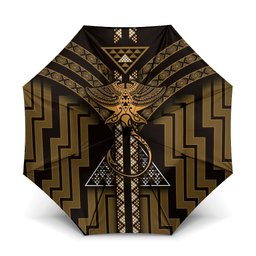 New Zealand Manta Ray Umbrella Maori Tukutuku Taniko Motifs Gold