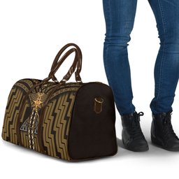 New Zealand Manta Ray Travel Bag Maori Tukutuku Taniko Motifs Gold