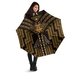 New Zealand Manta Ray Umbrella Maori Tukutuku Taniko Motifs Gold