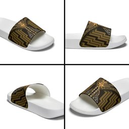 New Zealand Manta Ray Slide Sandals Maori Tukutuku Taniko Motifs Gold