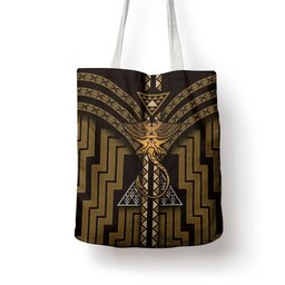 New Zealand Manta Ray Tote Bag Maori Tukutuku Taniko Motifs Gold