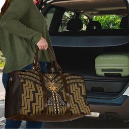 New Zealand Manta Ray Travel Bag Maori Tukutuku Taniko Motifs Gold