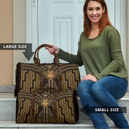 New Zealand Manta Ray Travel Bag Maori Tukutuku Taniko Motifs Gold