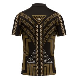 New Zealand Manta Ray Zipper Polo Shirt Maori Tukutuku Taniko Motifs Gold