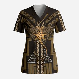 New Zealand Manta Ray Scrub Top Maori Tukutuku Taniko Motifs Gold