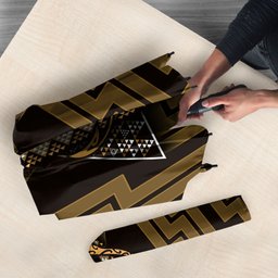New Zealand Manta Ray Umbrella Maori Tukutuku Taniko Motifs Gold