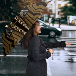 New Zealand Manta Ray Umbrella Maori Tukutuku Taniko Motifs Gold