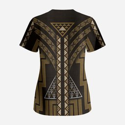 New Zealand Manta Ray Scrub Top Maori Tukutuku Taniko Motifs Gold