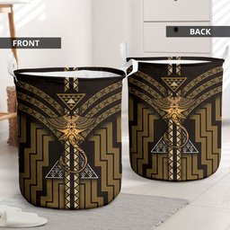 New Zealand Manta Ray Laundry Basket Maori Tukutuku Taniko Motifs Gold