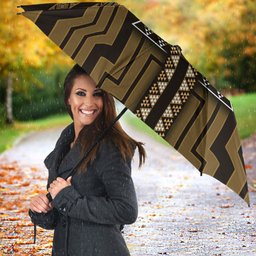 New Zealand Manta Ray Umbrella Maori Tukutuku Taniko Motifs Gold