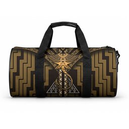 New Zealand Manta Ray Duffle Bag Maori Tukutuku Taniko Motifs Gold