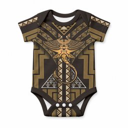 New Zealand Manta Ray Baby Onesie Maori Tukutuku Taniko Motifs Gold