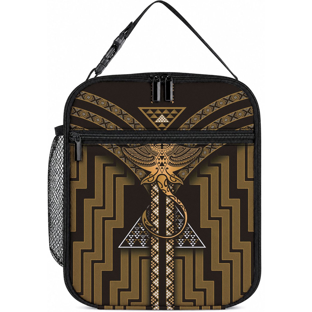 New Zealand Manta Ray Lunch Bag Maori Tukutuku Taniko Motifs Gold