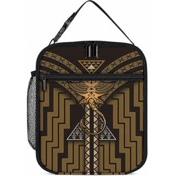 New Zealand Manta Ray Lunch Bag Maori Tukutuku Taniko Motifs Gold