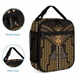 New Zealand Manta Ray Lunch Bag Maori Tukutuku Taniko Motifs Gold