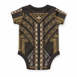 New Zealand Manta Ray Baby Onesie Maori Tukutuku Taniko Motifs Gold
